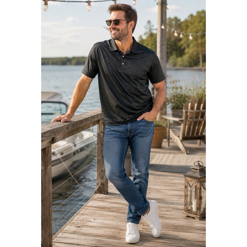 Greg Norman Men's XXL ML75 Play Dry Black Print Golf Polo Performance Shirt
